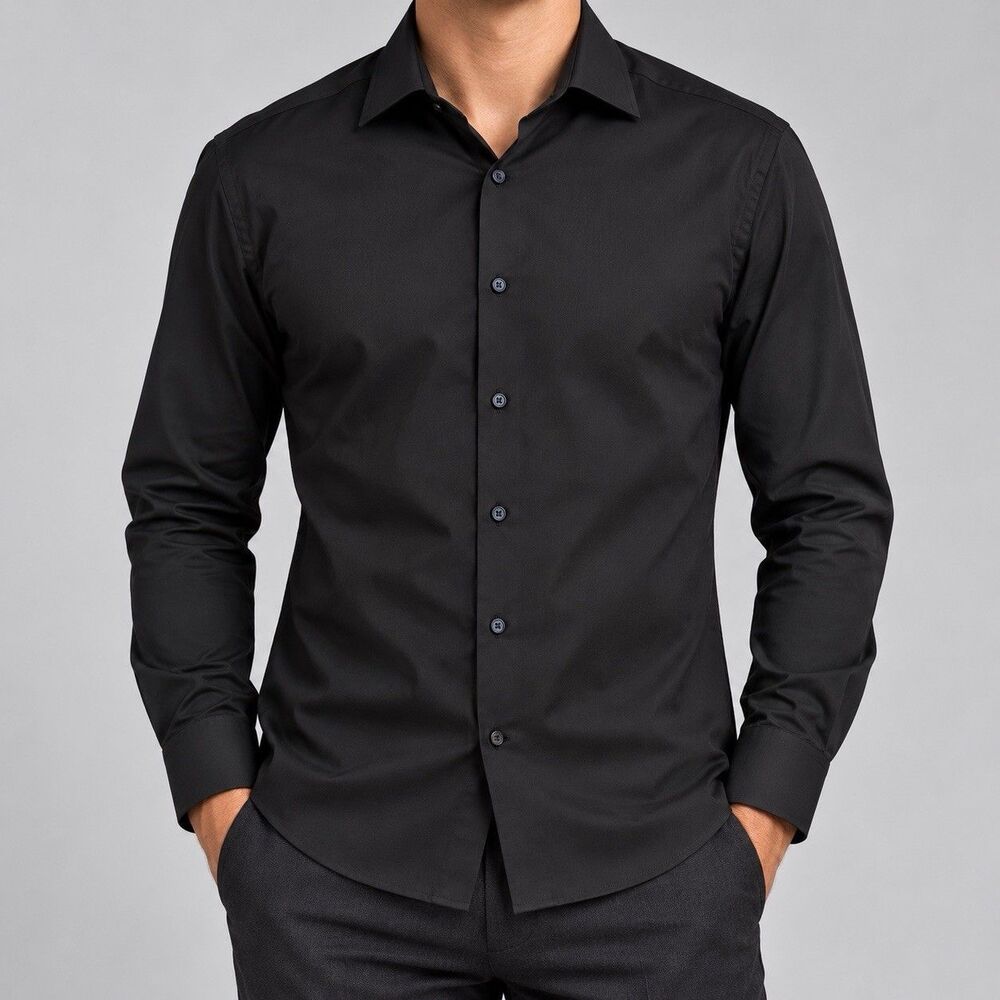 Dockers Fitted Men’s Black Dress Shirt Button Down Long Sleeve M 15.5 32/33